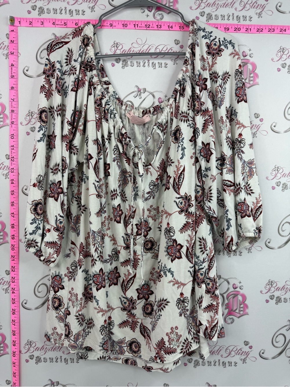 In every story shirt Boho Floral Peasant Tunic Cream with Burgundy Floral Print
